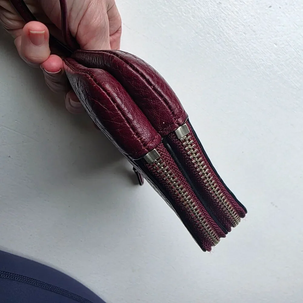 Coach Wristlet Wallet Double Corner Zip Maroon Red Leather Pouch Card Slots - Picture 3 of 11
